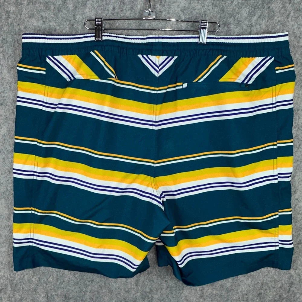 Duluth Board Shorts Mens 3XL Teal Pier Genius Striped 9in Swim Trunks Lined EUC